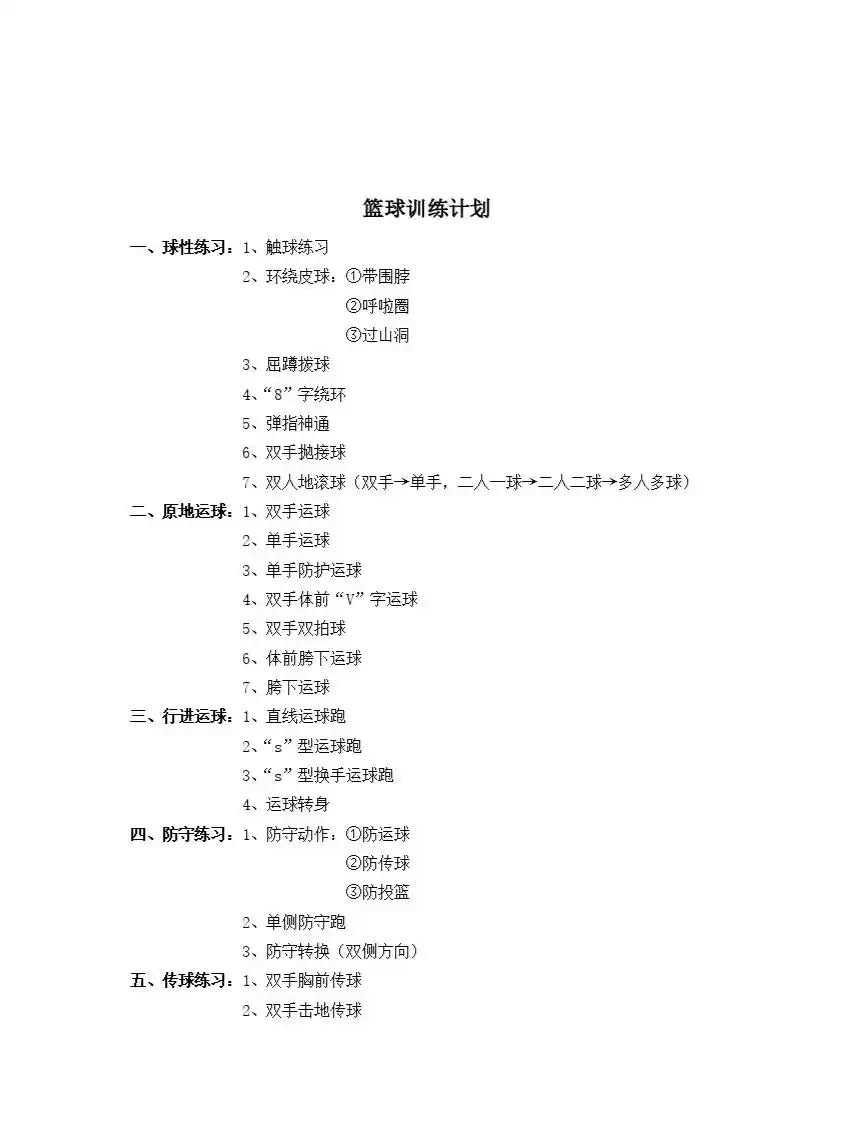篮球运球校队训练计划初中
